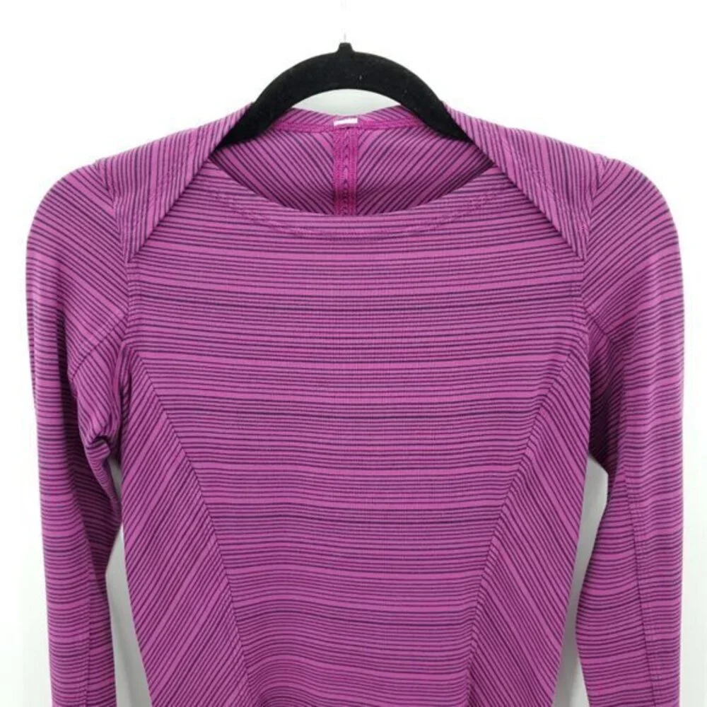Lululemon Kanto Catch Me Long Sleeve 4 Stripe Regal Plum Naval Blue